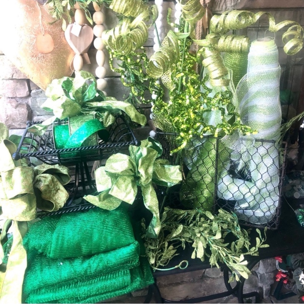 Lot Green Decorative Ribbon and Mesh Set